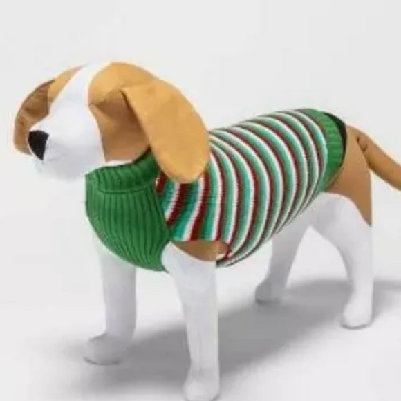 Holiday red, white and green peppermint striped dog sweater M - Picture 1 of 6